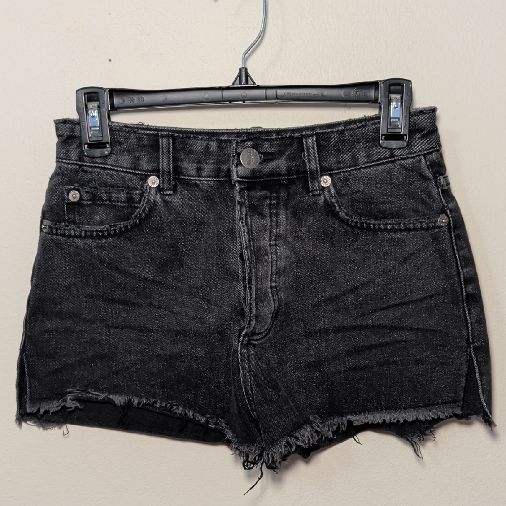 Amuse Society High-Waist Black Denim Cutoff Shorts Button Fly Women's Size 26"
